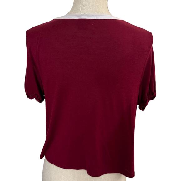 RUE21 JR's Med CROPPED T-SHIRT (Maroon/White Radiate Positive Vibes) - Picture 3 of 3